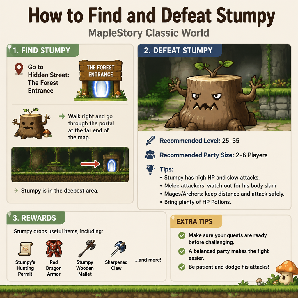 How to Find and Defeat Stumpy in MapleStory Classic World